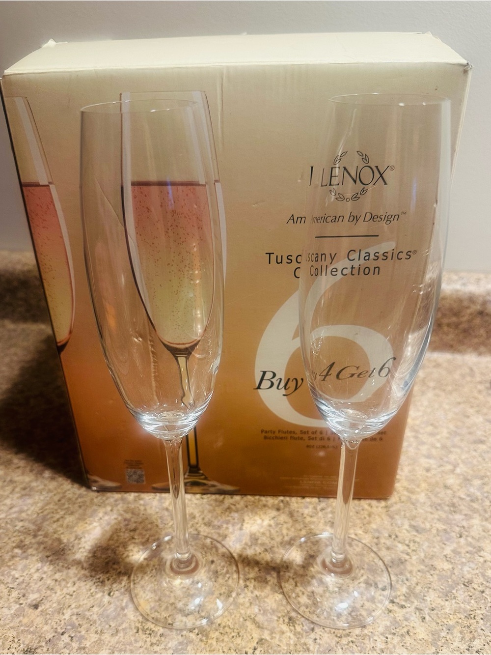 Lenox Tuscany Classics Champagne Flutes Set of 6 Crystal Glasses Dishwasher Safe